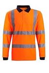 MMK® Hi Viz High Visibility Long Sleeve Polo Shirts - Men's Reflective Tape Safety Hi Vis Security Work Breathable Lightweight Workwear T-Shirt Tops (Orange, 3XL-Large)