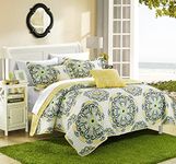 Chic Home Madrid 4 Piece Reversible Quilt Set Super Soft Microfiber Large Printed Medallion Design with Geometric Patterned Backing Bedding Set with Decorative Pillow and Sham, Full/Queen Yellow