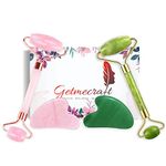 Getmecraft Jade Roller For Face Massager and Gua Sha Set Rose Quartz Face Roller & GuaSha Facial Tool Jade Roller- Face Roller for Skin, Puffy Eyes Eye Roller For Dark Circles (Both)