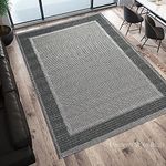 Modern Style Rugs Flatweave Border Design Very Hardwearing Weather Resistant Grey Area Rug. Available for both Indoor Outdoor Usage, Patio, Garden, Living Room, Dining Room X-Large Rug - 200x290 cm