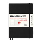 LEUCHTTURM1917 367690 Weekly Planner & Notebook Medium (A5) 2024, with Booklet, 18 Months, Black, English
