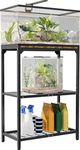 AnBaiMei 20 Gallon Aquarium Stand, Metal Fish Tank Stand with Adjustable 3-Tier Storage Shelf, Heavy Duty Reptile Breeder Turtle Tank Terrarium Rack Table for Home Office, 24" L x 12" W x 32.2" H, Black