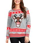 Tipsy Elves Light Up Ugly Christmas Sweaters for Women Fun and Cute Sweaters for Wintertime and Holiday Parties, Sequin Rudolph (Gray Red Brown), Small