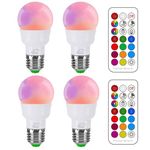 iLC Colour Changing Light Bulb, 40W Equivalent, Daylight White, 450LM 5W E26 Screw Base RGBW, Mood Lighting Bulb - 12 Color Choices - Timing Infrared Remote Control Included (4 Pack)