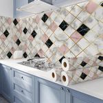 KASHIVAL Marble Wallpaper Oil Proof Waterproof Kitchen countertop Paper, cabinets marbel Wall Papers Wall Stickers Marble Wallpaper Furniture (Size 60 * 200 Cm) (Pink & Black A12)