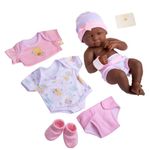 8 piece Layette Baby Doll Gift Set | JC Toys - La Newborn Nursery | 14" Life-Like African American Newborn Doll w/ Accessories | Pink | Ages 2+