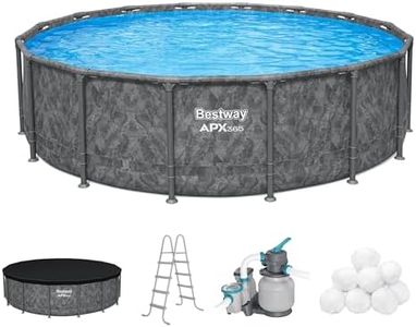 Bestway APX 365 16' x 48" Round Above Ground Pool Set with Sand Filter Pump, Ladder, and Cover, Dark Marble