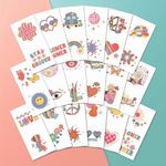 PapaKit Retro Groovy 36 Temporary Fake Tattoo Set, 18 Individually Wrapped Sheets | Girls & Boys Birthday Party Favor Gift Supply, Non-Toxic Safe Removable