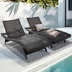 IDZO Katalina Chaise Lounge Set of 2-500lbs Support, UV Wicker, Ergonomic Wave Design, Reclining Backrest, Patio Furniture Set, Multi-Brown