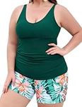 Ladies Tankini Swimwear Sets 2 Pieces Plus Size for WomenTummy Controlwith Shorts Waist Ruched Green 24 (Lable:20W)