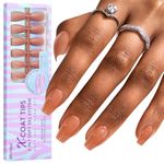 BTArtbox Press On Nails Short - XCOATTIPS Coffin Soft Gel Nail Tips, Natural False Nails Pre-applied Tip Primer, Ultra Fit Fake Nails for Nail Extensions