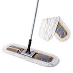 CLEANHOME 24'' Commercial Dust Mop for Floor Cleaning, Heavy Duty with 2 Cotton Pads, Wet and Dry Flat Mop, Cleaning Tools Marble, Laminate, Hardwood Sweeping,Grey,ZJUS-ST03-60-GREY