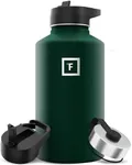 IRON °FLASK Sports Water Bottle - Wide Mouth with 3 Straw Lids - Stainless Steel Gym & Outdoor Bottles for Men, Women & Kids - Double Walled, Insulated Thermos, Metal Canteen - Dark Pine, 64 Oz