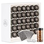 AllSpice Wooden Spice Rack, Includes 30 118ml Jars- Matte White