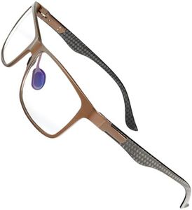 ANYLUV Blue Light Blocking Glasses Men, Premium Carbon Fiber Temple Blue Ray Glasses for Men Women Rectangle Style UV400 Anti Fatigue (Brown/Clear)