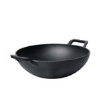 Meyer Pre Seasoned Cast Iron Kadai Without Lid | Iron Kadai for Cooking | Deep Frying Kadai | Kadhai for Kitchen with Heavy Bottom | Gas and Induction Compatible, 24cm, Black
