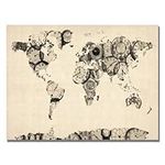 Trademark Fine Art Old Clocks World Map by Michael Tompsett Canvas Wall Art, 18x24-Inch