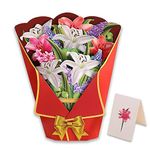 Lily Flower Pop Up Cards, 12 Inch Paper Flowers Bouquet 3D Popup Greeting Cards Pop Up Flower Bouquet Cards with Note Card and Envelope for Fathers Day Card Birthday Cards Birthday Gifts for Women Men