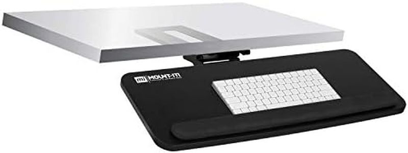 Mount-It! Adjustable Under Desk Keyboard Tray, Ergonomic Computer Keyboard and Mouse Platform with Wrist Rest Pad, Slide Out Tray with Height, Tilt and Swivel Adjustment, Black (MI-7132)