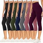 YOLIX 7 Pack Capri Leggings for Women, High Waisted Black Tummy Control Workout Yoga Pants, Black*2/ Purple/ Dark Pink/ Grey/ Navy Blue/ Olive, Large-X-Large