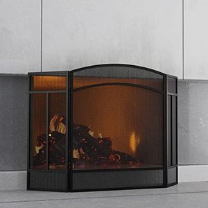 Fire Beauty Fireplace Screen 3 Panel Wrought Iron 48"(L) x 29"(H) Spark Guard Cover(Black)