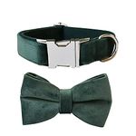 Love Dream Bowtie Dog Collar, Velvet Dog Collars with Detachable Bowtie Metal Buckle, Soft Comfortable Adjustable Bow Tie Collars for Small Medium Large Dogs (Medium, Green)