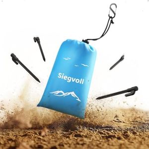 Siegvoll Sand Free Beach Mat, 200x210cm Beach Blanket Large, Waterproof Outdoor Picnic Mat, Lightweight Picnic Blanket with 4 Ground Stakes 1 Carabiner for Hiking Camping Travel(Blue 4-6 People)