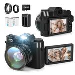 Digital Camera, LAMA 4K 48MP Autofocus Vlogging Camera, Compact Camera with 3.0 Inch 180° Flip Screen, 16X Digital Zoom Camera for YouTube with Wide-angle Lens, 32GB SD Card, 2 Batteries Black