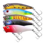 OriGlam 5pcs Fishing Popper Lure, Fish Baits Bass Hard Lures 3D Eyes Poppers, Topwater Lures Bass Lures Fishing Hard Baits