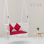 Swingzy Large Trapezium Double Seater Swing Chair/Hammock Chair for Home, Indoor, Outdoor, Garden/Hanging Hammock Swing Chair for 2 People/Jhula for Adults with Hanging KIT with Cushions- (White)