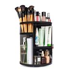 INOVERA (LABEL) Cosmetic Makeup Organizer for Women, Bride & Girls - 360 Rotating Storage Organiser Box - Dressing table Vanity Case Holder for Lipsticks, Skincare Kit & Brushes Set - Black