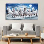 VIBECRAFTS Canvas Paintings for Living Room Drawing Room Beautiful Seven Running Horses Wall Painting in Water Wall Art Fitted with Wooden Frame for Home|Office|Gift(PTVCH_2255N) (Multi 5)