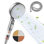 Shower Head, High Pressure Shower Head Hard Water Filter Shower Head with 5 Modes, Universal Powerful Flow Shower Head Beads Filter Showerhead with 2M Hose for Low Pressure Hard Water