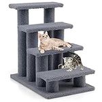 COSTWAY Pet Stairs, 4-Step Carpeted Cat Dog Easy Climb Ladder, Multi-Step Pets Access Assistance for High Beds, Couch (Grey)