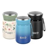 SHO Food Flask - Vacuum Insulated, Double Walled Stainless Steel Food Flask & Food Container - 10 Hours Hot & 20 Hours Cold - 530ml 800ml - BPA Free (Deux Bleu, 530ml)