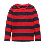 Aisyee Boys Long Sleeve Striped Shirts for Boys Cotton Tshirts Casual Crew Neck Tees Tops for Boys & Girls Red 5T