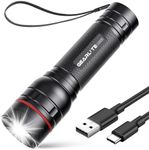 GEARLITE Rechargeable LED Torch, 2000LM Torches LED Super Bright with 3 Modes, Portable Small Torch with Battery, Waterproof Flashlight Zoomable for Power Cut, Emergency, Camping, Hiking, Outdoor