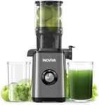 Cold Press Juicer, INOVIVA 40RPM Slow Masticating Juicer with 4.25" Large Feed Chute Fit Whole Fruits & Vegetables, High Juice Yield Slow Juicer, Dishwasher Safe, 1.5L Capacity and 2 Cups Included