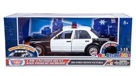 Motormax 1:18 2001 FORD CROWN VICTORIA POLICE LIGHT & SOUND UNMARKED WHITE 73992 (Black)