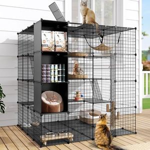 DWVO Large Cat Cage with Storage Cube, 4 Tiers DIY Indoor Cat Enclosures Metal Cat Playpen Catio with Large Hammock for 1-4 Cats