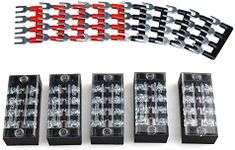 URBEST 5Pcs Terminal Block 4 Position Dual Row Screw Covered Strip 600V 25A with 400V 25A 4 Position Pre Insulated Terminal Barrier Strip Red/Black 10Pcs