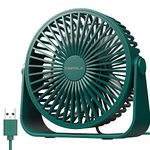 TriPole USB Desk Fan, 3 Speeds Adjustable Strong Wind Table Fan, 360° Rotation Mini Personal Fan, 5.5 Inch Portable Cooling Fan for Desktop Office Home Bedroom Outdoor Camping, 5ft Cable, Dark Green