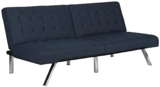 DHP Emily 71 Inch Futon Sofa Bed, Armless Upholstered Couch Sleeper with Tufted Back and Seat, Mid-Century Modern, Navy Linen