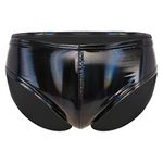 CHICTRY Men's Shiny Metallic Bikini Briefs U Convex Pouch Panties G-String Thongs Trunks Underwear Black B M