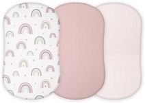 TANSY PANDA Muslin Bassinet Sheets Compatible with Halo Bassinest Swivel, Flex, Glide, Premiere and Luxe Series Sleeper, Pack 3, 33 X 17 Inch, Ultra Soft and Snug Fit, Unisex Boys Girls, Pink Rainbow