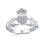 Personalize BFF Sorority Sister CZ Pave Celtic Irish Friendship Promise Crown Heart Claddagh Ring For Women Teen .925 Sterling Silver Customizable