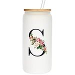 Personalized Glass Cups with Lids and Straws, Monogrammed Gifts for Women, Custom Tumbler, Cute Customized Mug, Aesthetic Stuff, Initial Iced Coffee Cup, Birthday Bridesmaid Gifts, S