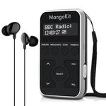 MangoKit MP1+ Portable Pocket DAB Radio DAB/DAB+, Personal FM Radio w/Earphones, Sports DAB Radio with Lockable Buttons,Rechargeable Battery,20 Station Presets, LCD Display - Black&Silver