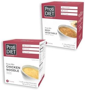 ProtiDIET High Protein Soup Mix Bundle – Chicken Noodle & Beef Vegetable – Low Calorie, Sugar-Free, Keto-Friendly, Quick & Easy Meal Replacement with Collagen – 7 Pouches Each