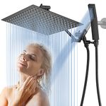 HotQing All Metal Dual Shower Head Combo | 12" Rainfall Shower Head | Shower Head with Handheld | Combined 3-Way Diverter | with 15'' Brass Adjustable Extension Arm - Matte Black